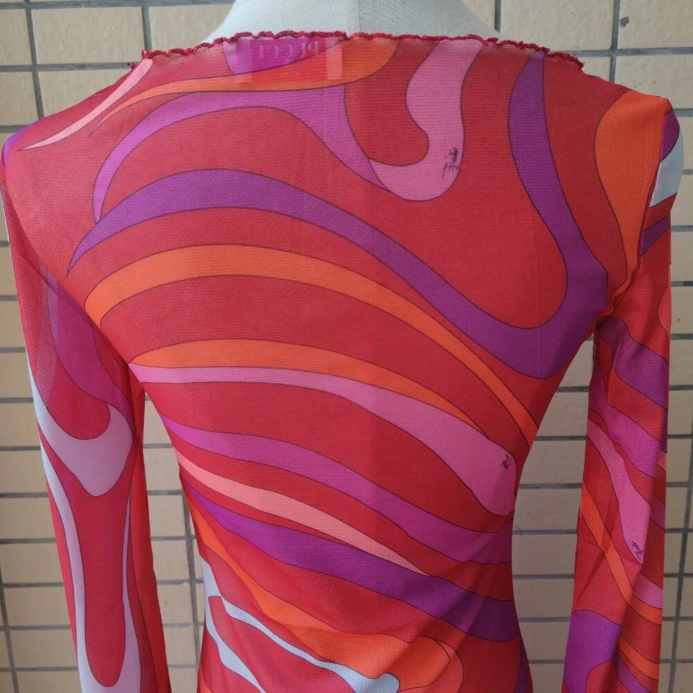 Pucci pink vortex see-through fitted long dress - Picture 5 of 11